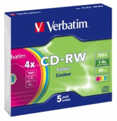 Picture of CD-RW VERBATIM 80MIN 4X SLIM CASE COL PK