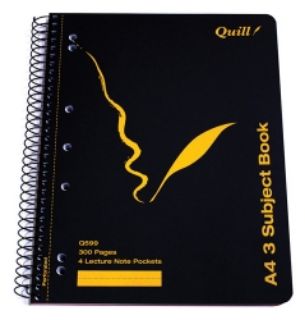 Picture of NOTEBOOK QUILL Q599 A4 SPIRAL 3 SUB S/O